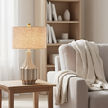 Wabi-Sabi Fluted Resin Table Lamp lifestyle photo styled in modern interior - Neovall designer lighting