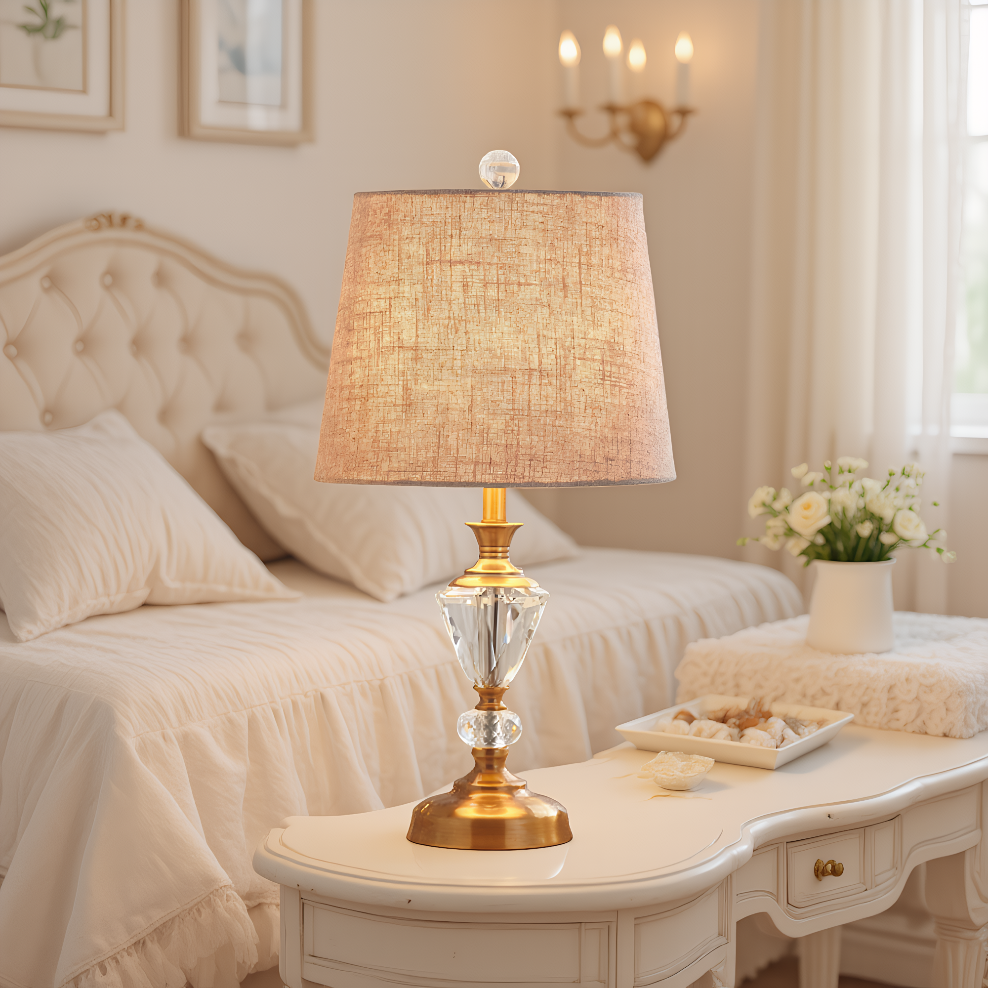 European Crystal Bronze Table Lamp base detail showing material finish - Neovall designer collection