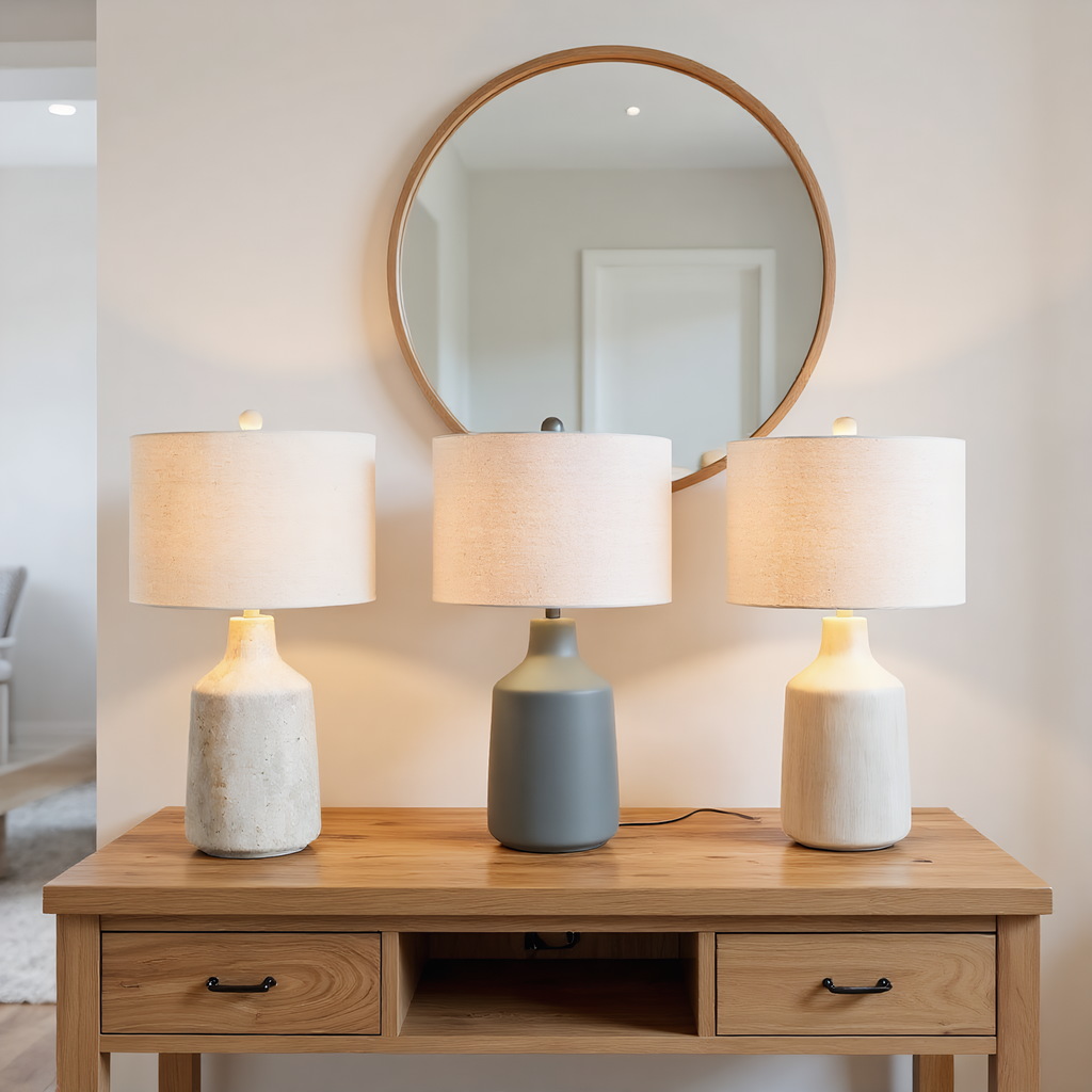 Wabi-Sabi Concrete Linen Table Lamp base detail showing material finish - Neovall designer collection