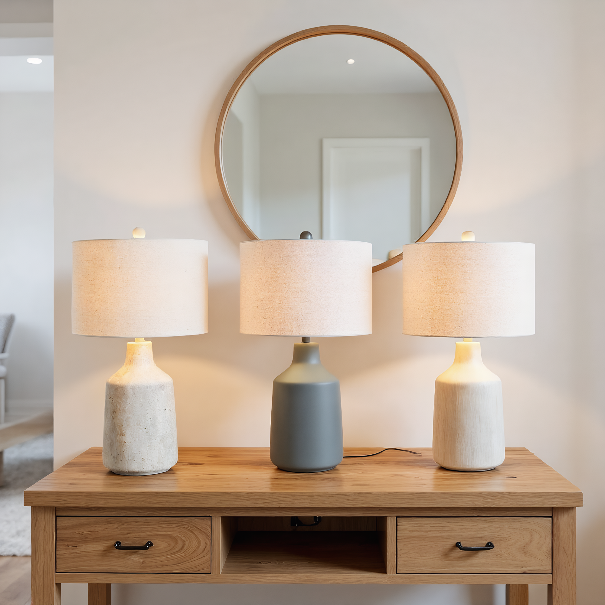 Wabi-Sabi Concrete Linen Table Lamp base detail showing material finish - Neovall designer collection