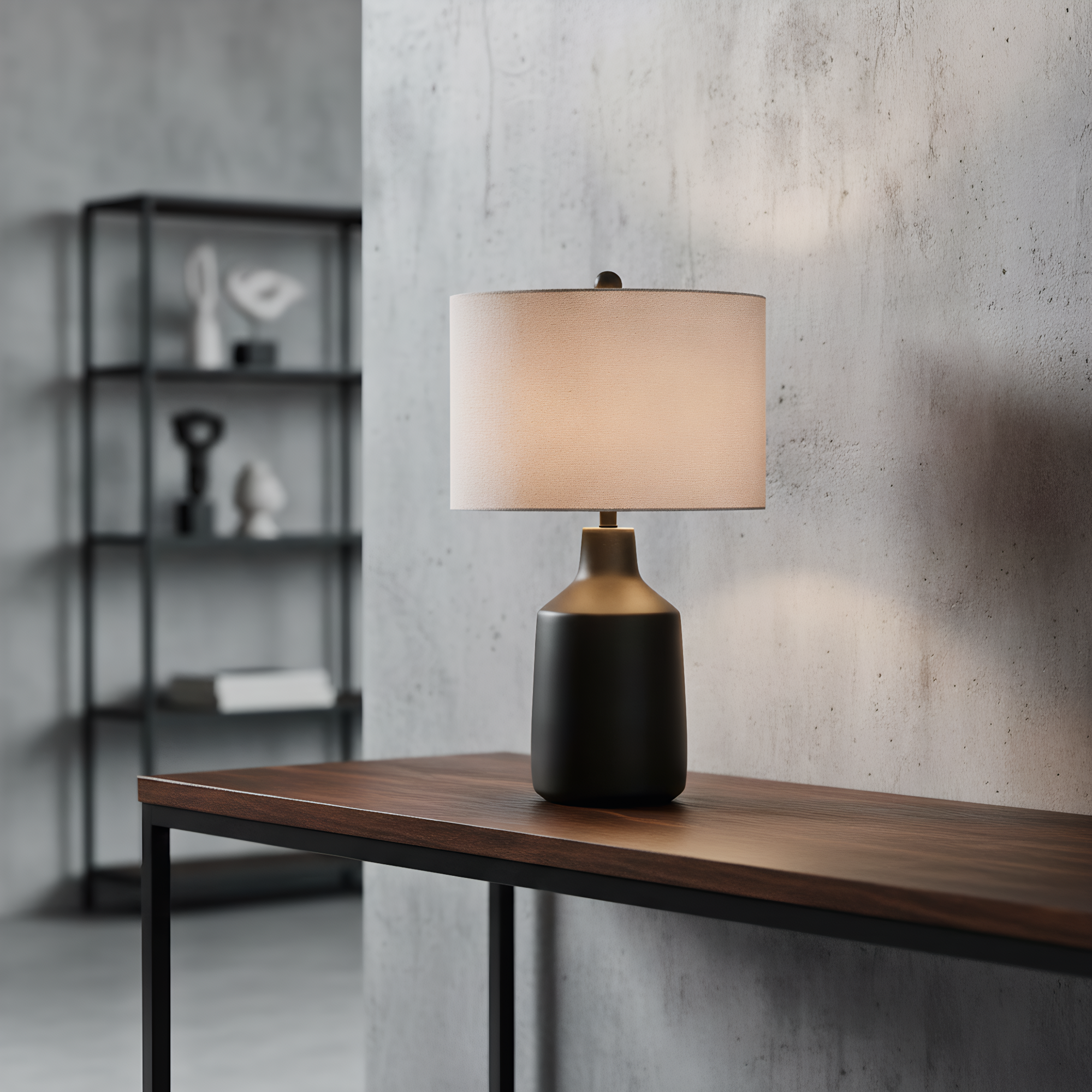 Wabi-Sabi Concrete Linen Table Lamp packaging and product card - Neovall ready to gift