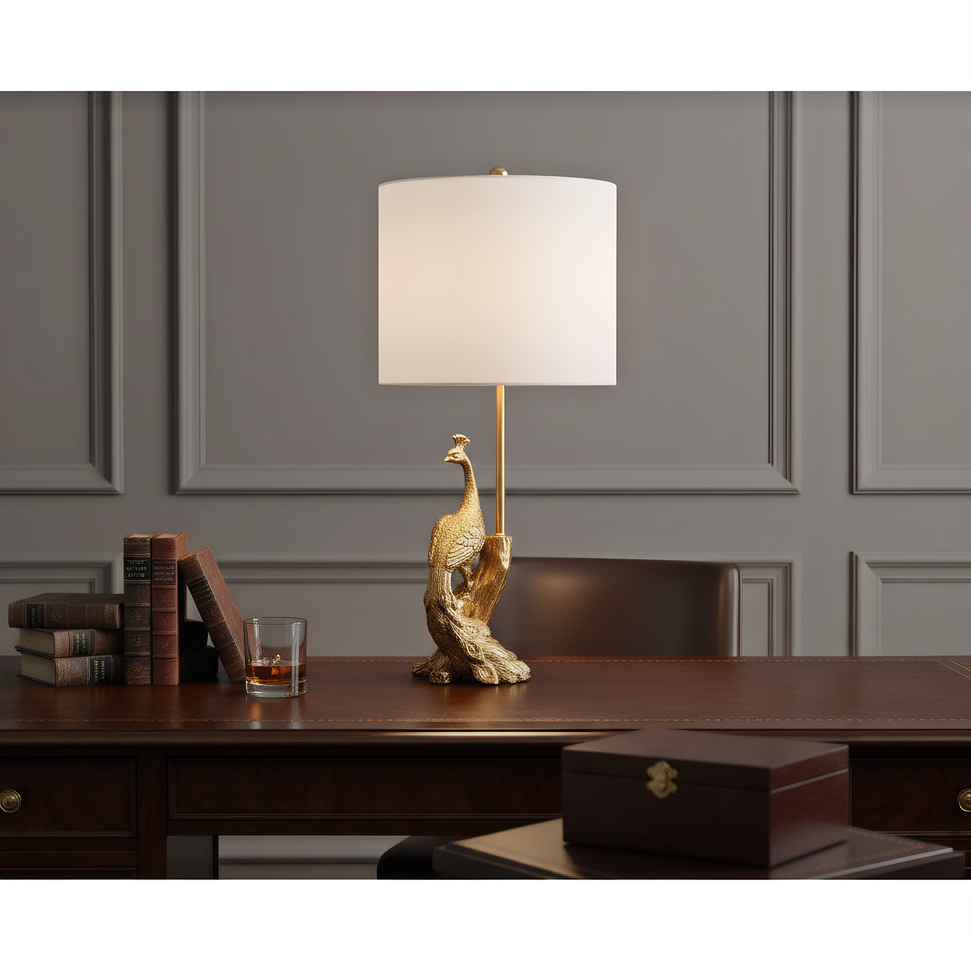 Brass Peacock Figurine Table Lamp