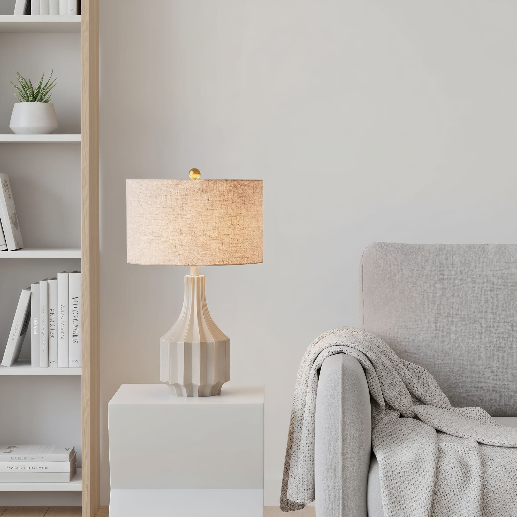 Wabi-Sabi Fluted Resin Table Lamp detail close-up showing premium materials and craftsmanship - Neovall